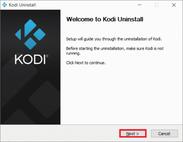 Кликнете върху Напред в прозореца за деинсталиране на Kodi