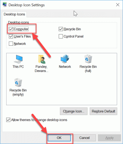 Módosítsa az Asztali ikon beállításait a Windows 10 problémából hiányzó asztali ikon javítására