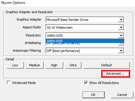 Ora, nella sezione Dettagli, seleziona l'opzione Avanzata | Risolvi Skyrim Crash to Desktop senza messaggi di errore