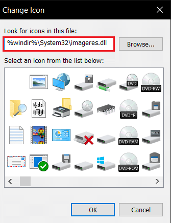 Suchen Sie im Fenster " Symbol ändern" nach dem Symbol. So erhalten Sie dieses PC-Symbol auf Ihrem Desktop