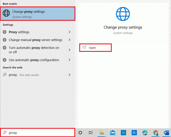 Drücken Sie die Windows-Taste und geben Sie Proxy ein. Öffnen Sie in den Suchergebnissen Proxy-Einstellungen ändern 
