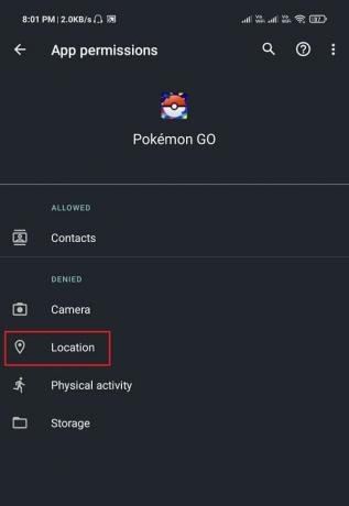 provjerite je li prekidač pored Lokacija uključen. | Popravite Pokémon Go GPS signal nije pronađen