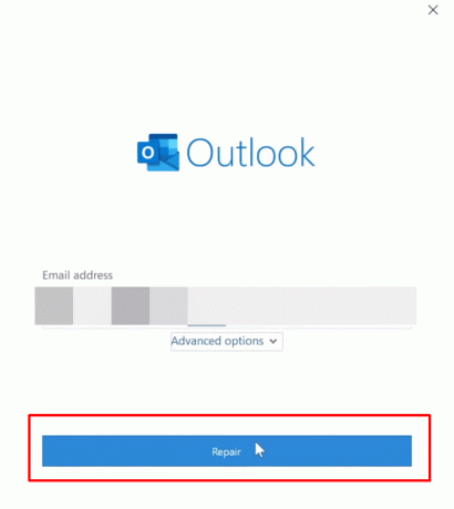 Ora devi inserire le tue credenziali di Microsoft Outlook e quindi fare semplicemente clic su Ripara, Outlook risolverà e risolverà automaticamente il problema o il problema rilevato.