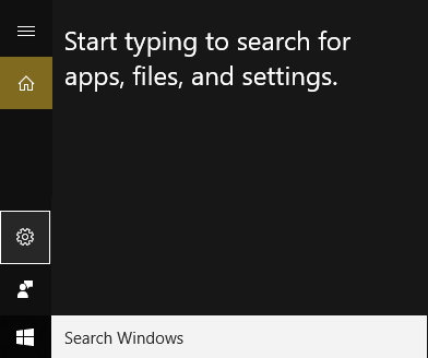 klicka på inställningsikonen i Windows-sökning