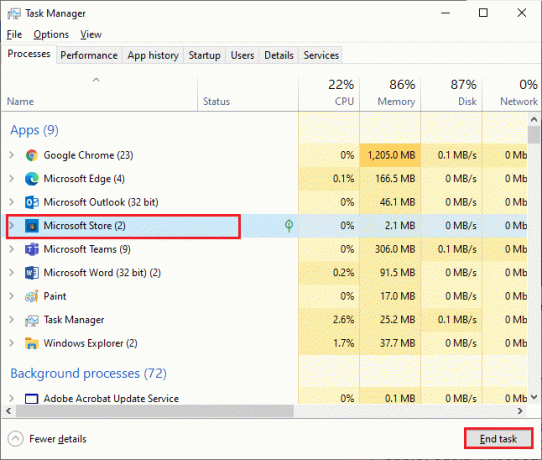 Microsoft Store pod zavihkom Procesi