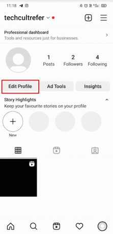 Tryck på Redigera profil som finns under din Instagram-biografi