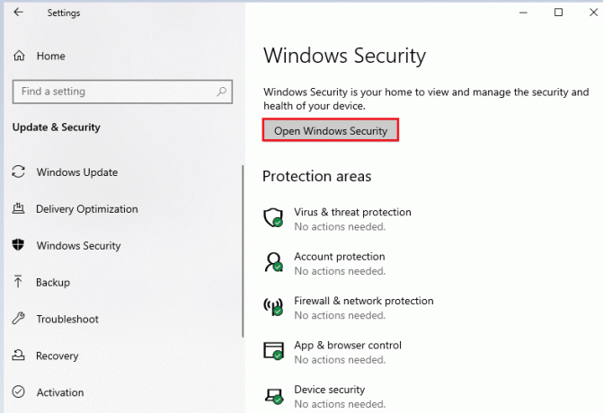 Klicken Sie auf die Option Windows-Sicherheit öffnen