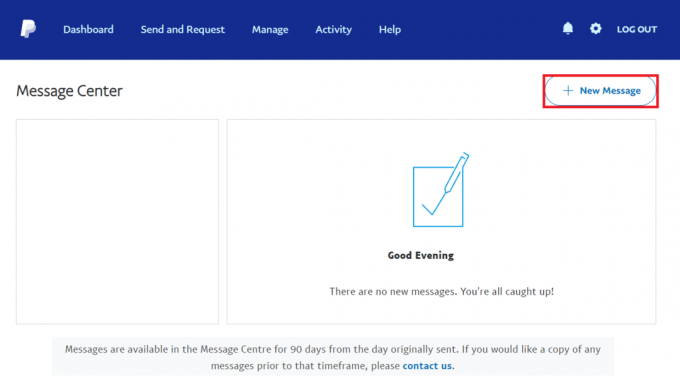Натисніть опцію «Нове повідомлення», щоб створити нове повідомлення запиту | Як видалити бізнес-акаунт PayPal