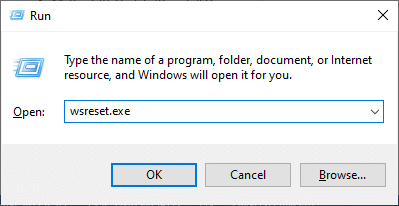 Acum, tastați wsreset.exe și apăsați Enter.