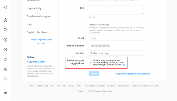 Απενεργοποιήστε το πλαίσιο ελέγχου για την επιλογή Προτάσεις παρόμοιου λογαριασμού από το κάτω μέρος | σταματήστε τα spam bots στο Instagram
