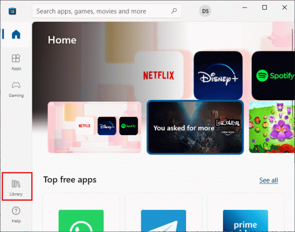 לאחר מכן, לחץ על סמל הספרייה. תקן שגיאה של Microsoft Store 0x80246019