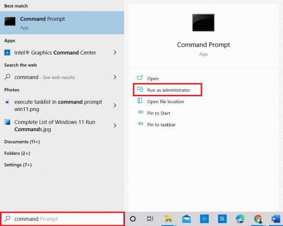 Windows საძიებო ზოლში ჩაწერეთ Command Prompt და დააწკაპუნეთ Run as administrator