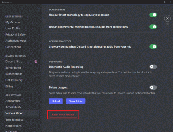 Faceți clic pe Resetare setări vocale. 14 moduri de a repara Discord Stream Lagging pe Windows 10 și 11