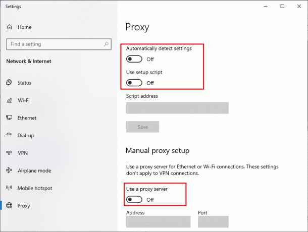 Slå av proxy her. Rett opp nettverksfeil 0x00028001 på Windows 10