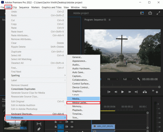 відкрити медіа-кеш у налаштуваннях Adobe Premiere Pro