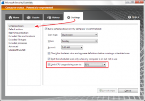 Limiter l'utilisation du processeur par Microsoft Security Essentials