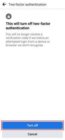 Trykk på Slå av for å deaktivere sikkerhetskontrollen på Facebook-appen.