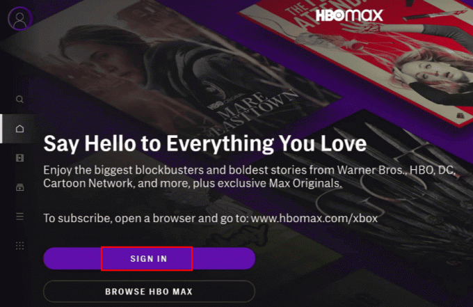 [サインイン] を選択して、アカウントの資格情報を使用して HBO Max アカウントにログインします