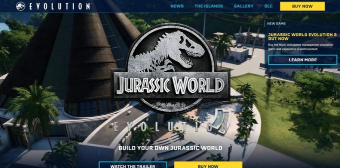 Página oficial da Jurassic World Evolution