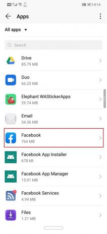 Uygulamalar listesinden Facebook'u seçin | Yavaş Bir Android Telefon Nasıl Hızlandırılır