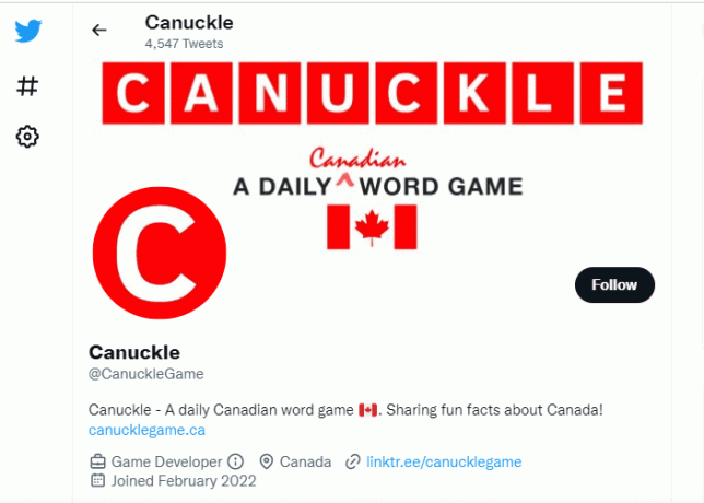 Офіційний обліковий запис Canuckle у Twitter