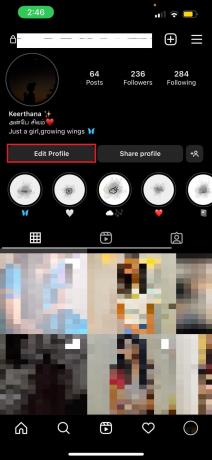  Bakstelėkite mygtuką Redaguoti profilį po savo profilio nuotrauka. | Kaip pakeisti amžių „Instagram“.