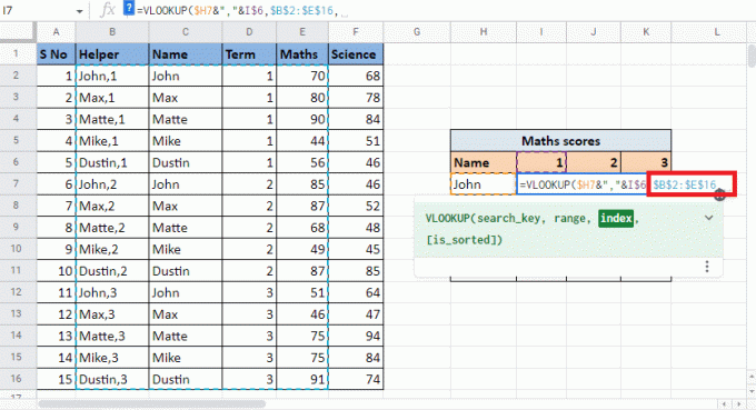 Zamkněte hodnoty stisknutím klávesy F4 a přidáním (,) se přesunete na další index argumentu 