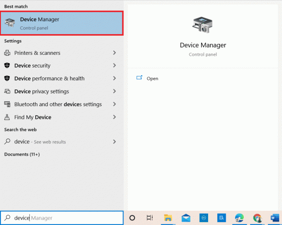 „Windows 10“ paieškos meniu įveskite „Device Manager“ ir atidarykite jį