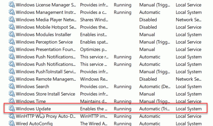 Nájdite službu Windows Update v okne služieb