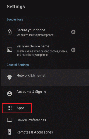 selezionare l'impostazione delle app in Android TV. Correggi l'errore Sling TV 8-12 in Windows 10