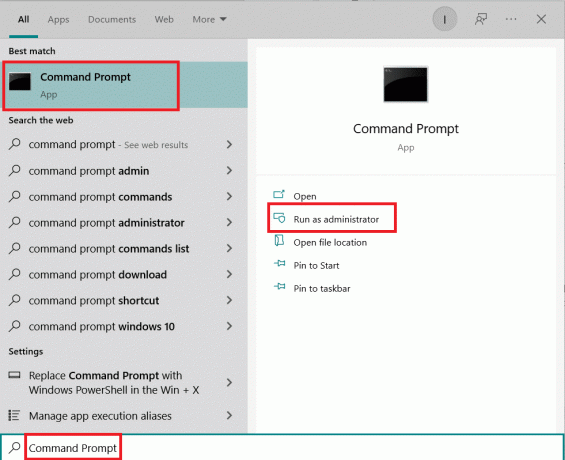 Command Prompt ვარიანტი ძიებაში.