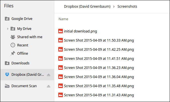 Volument, подключенный к Dropbox, отображается в файловом менеджере
