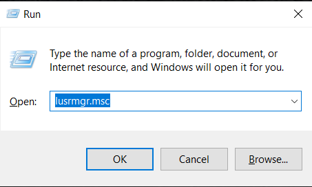 Vajutage Windowsi klahvi + R, seejärel kopeerige lusmgr.msc ja vajutage sisestusklahvi