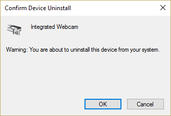 დაადასტურეთ WebCam Device Deinstall და დააწკაპუნეთ OK