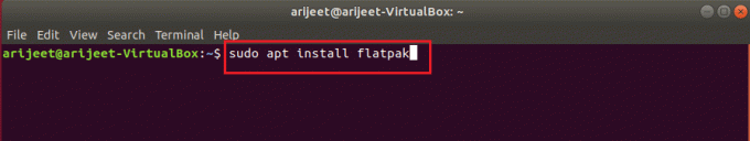 Команда sudo apt install flatpak у терміналі linux