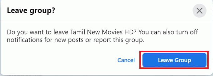 Klik på knappen Forlad gruppe for at fortsætte | hvordan man blokerer en gruppe på Facebook