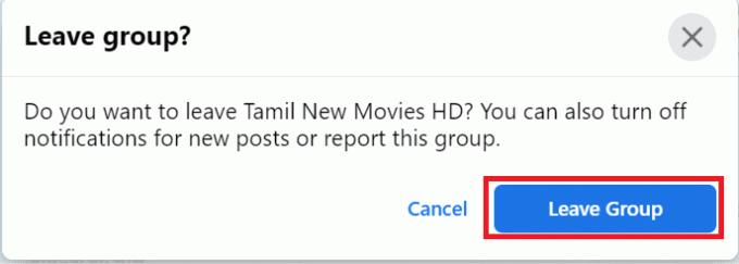 Noklikšķiniet uz pogas Pamest grupu, lai turpinātu | kā bloķēt grupu pakalpojumā Facebook