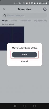 toque em Mover no pop-up | Como obter meus olhos apenas no Snapchat