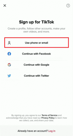 Klicka på Använd telefon eller e-post från de tillgängliga alternativen