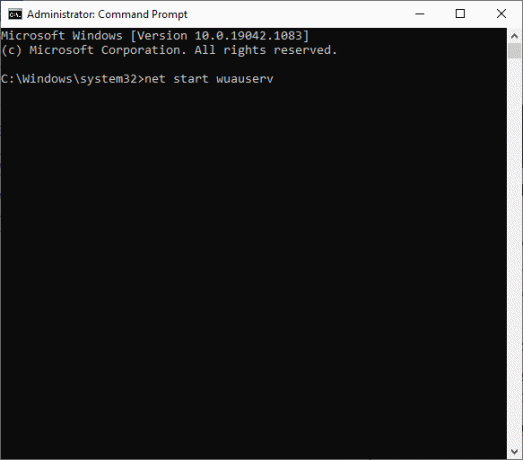 Nu, äntligen, för att starta om Windows Update-tjänsten, öppna kommandotolken igen och skriv följande kommando och tryck på Enter: net start wuauserv