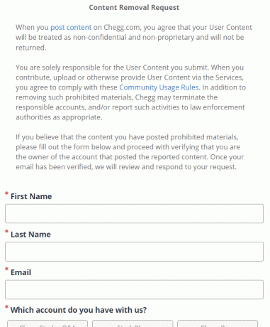 Begäran om borttagning av innehåll Chegg