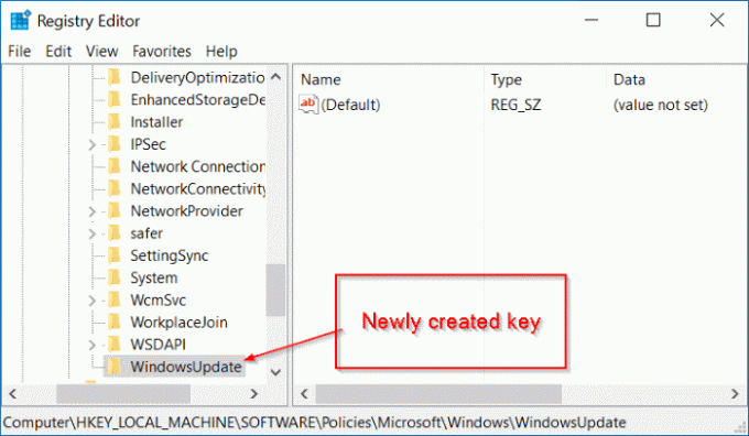 Skriv inn WindowUpdate som navnet på nøkkelen du nettopp opprettet