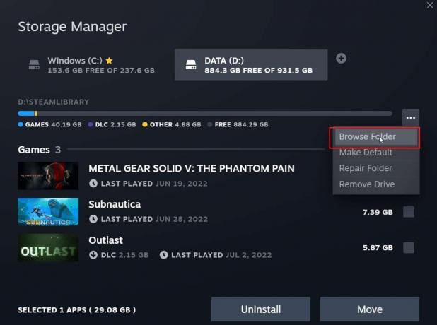 Klikk på de tre prikkene og velg Bla gjennom mappe for å åpne Steamapps-mappen. 8 måter å fikse Steam Store-knapper som ikke fungerer