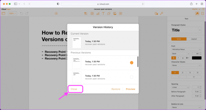 Frühere Versionen von Pages-Dokumenten in iCloud 10 anzeigen und wiederherstellen