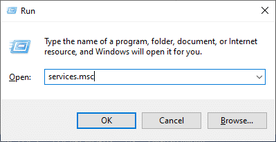 Įveskite services.msc taip, kaip nurodyta, ir spustelėkite Gerai. Pataisykite „Teamviewer“ neprisijungimą sistemoje „Windows 10“.