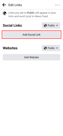Érintse meg a Közösségi link hozzáadása gombot a Közösségi linkek alatt.