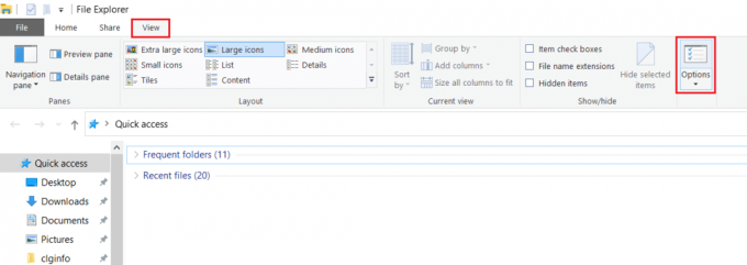 დააწკაპუნეთ View and Options-ზე File Explorer-ში