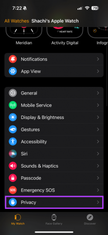 Selecteer Privacy in de Watch-app