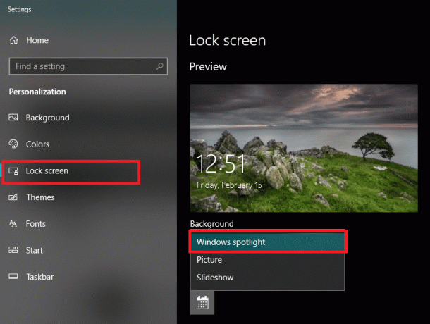 Dari tarik-turun Latar Belakang pilih Windows Spotlight | Penggunaan CPU dan Disk yang tinggi Windows 10