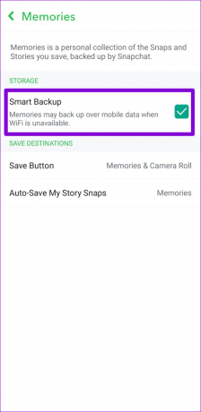 Включить Smart Backup в Snapchat